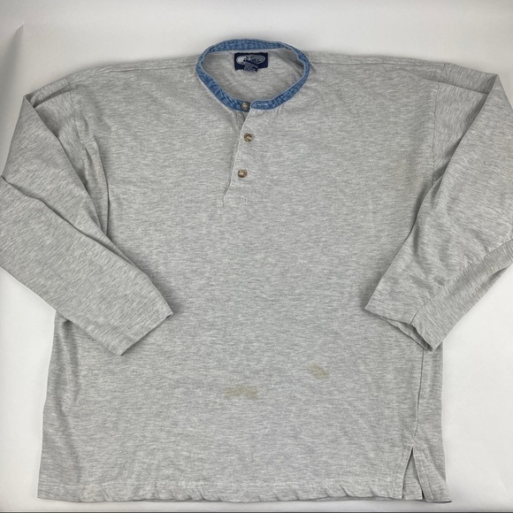 Wear First Henley Shirt Mens XL Gray Blue Denim Neckline Long Sleeve - Picture 1 of 9